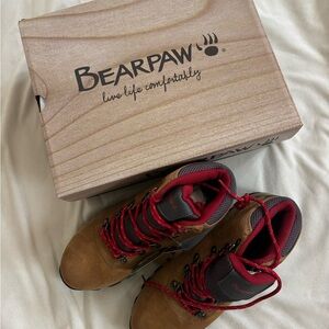 BearPaw Brown and Red Hayden Waterproof Hiking Boots NWT